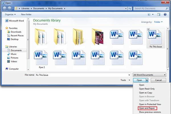 recover wrod file via system repair option
